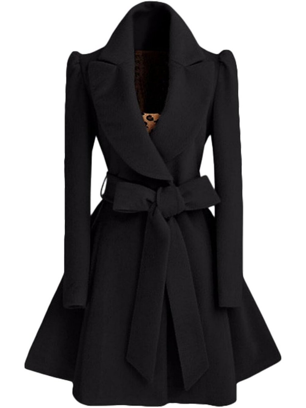 Chic Women's Double Breasted Wool Peacoat with Puff Sleeves & Skirted Design